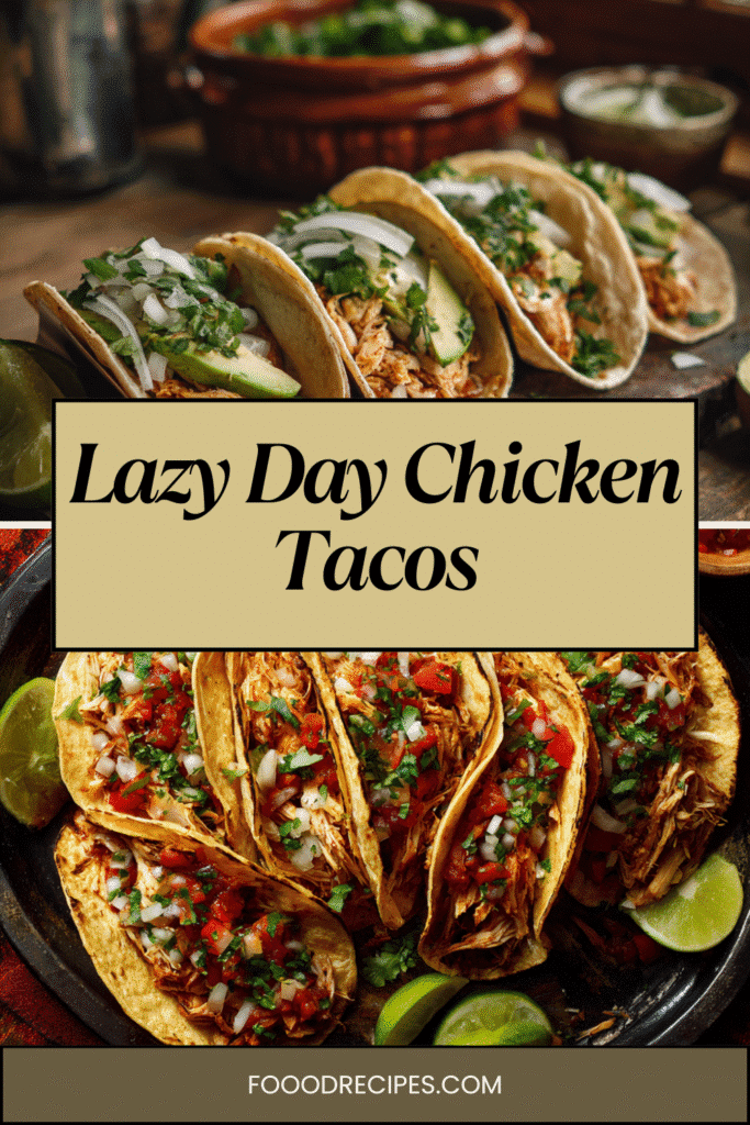 Lazy Day Chicken Tacos served with avocado, onions, cilantro, and lime wedges