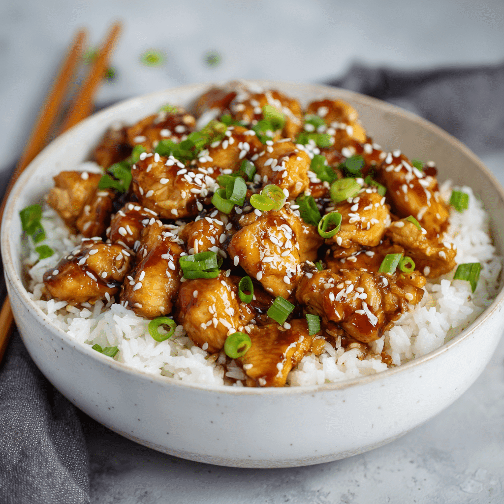 Slow cooker honey garlic chicken served over rice