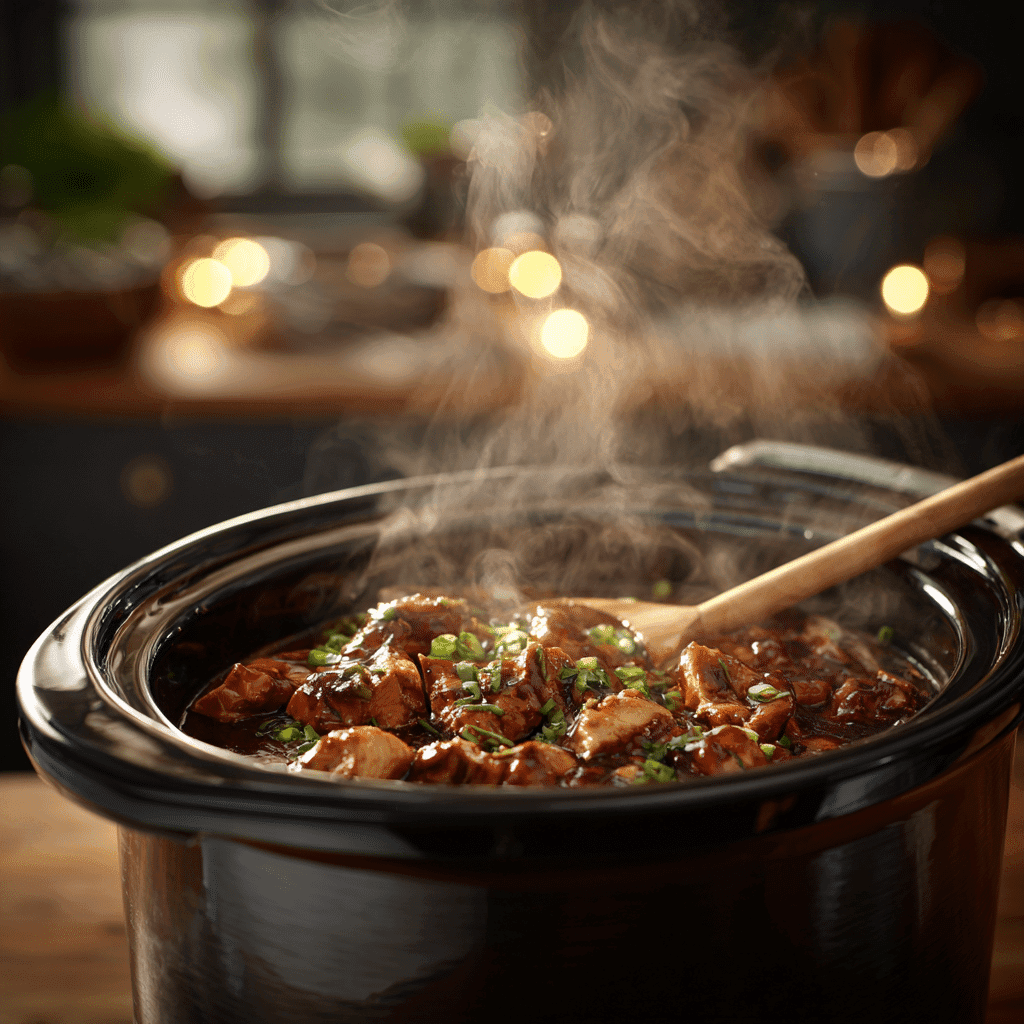 Teriyaki chicken simmering in the slow cooker