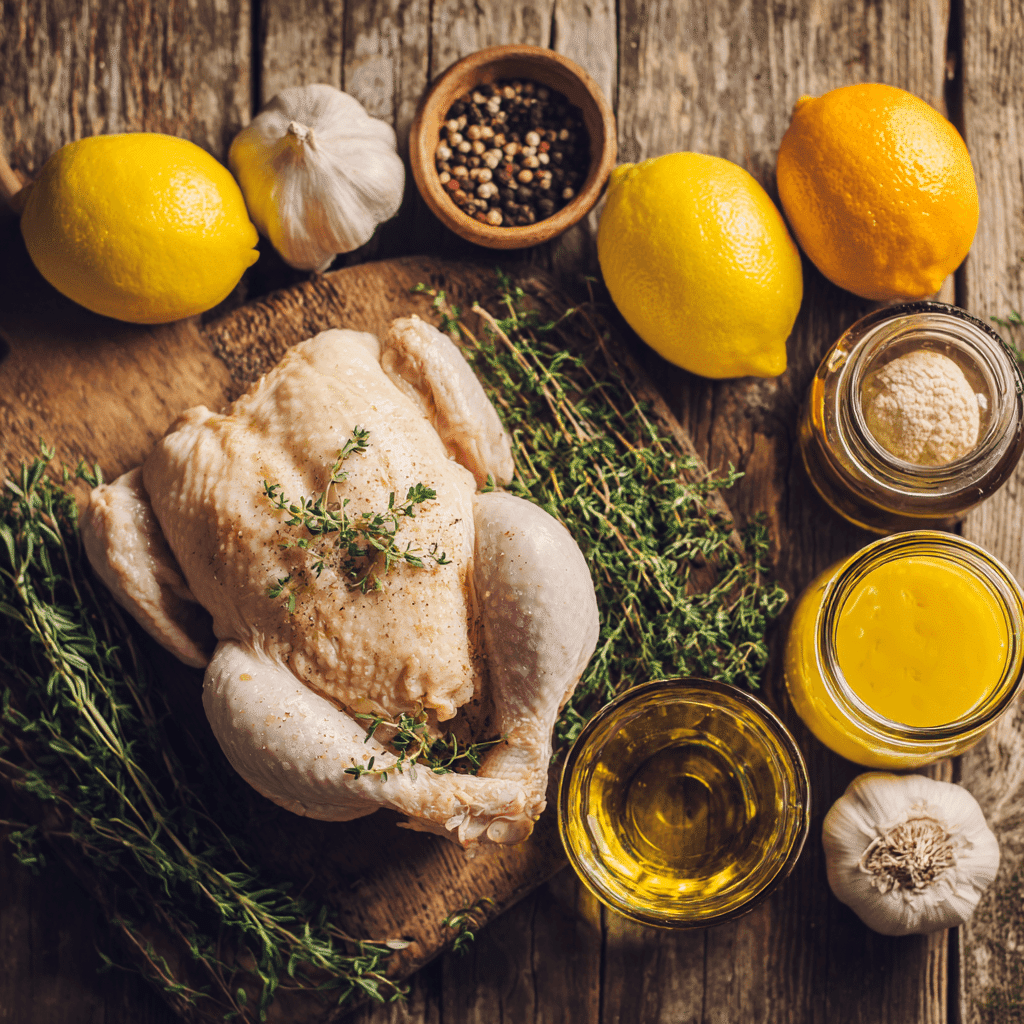 Ingredients for honey glazed roast chicken