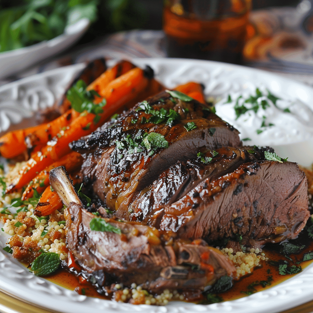Moroccan leg of lamb with couscous and mint yogurt sauce