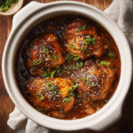 Slow cooker honey garlic chicken in glossy sauce