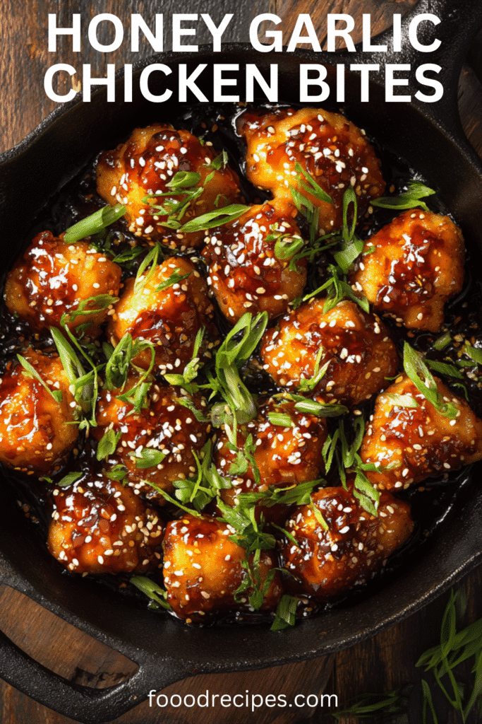 Honey Garlic Chicken Bites in Skillet with Garlic Glaze