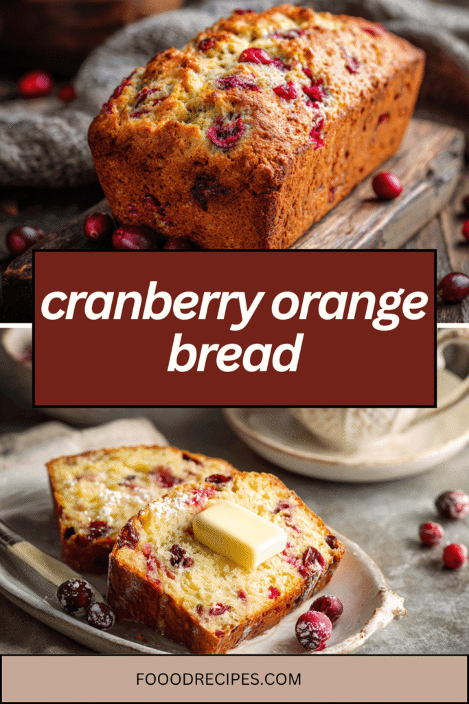 cranberry orange bread loaf and slices with butter