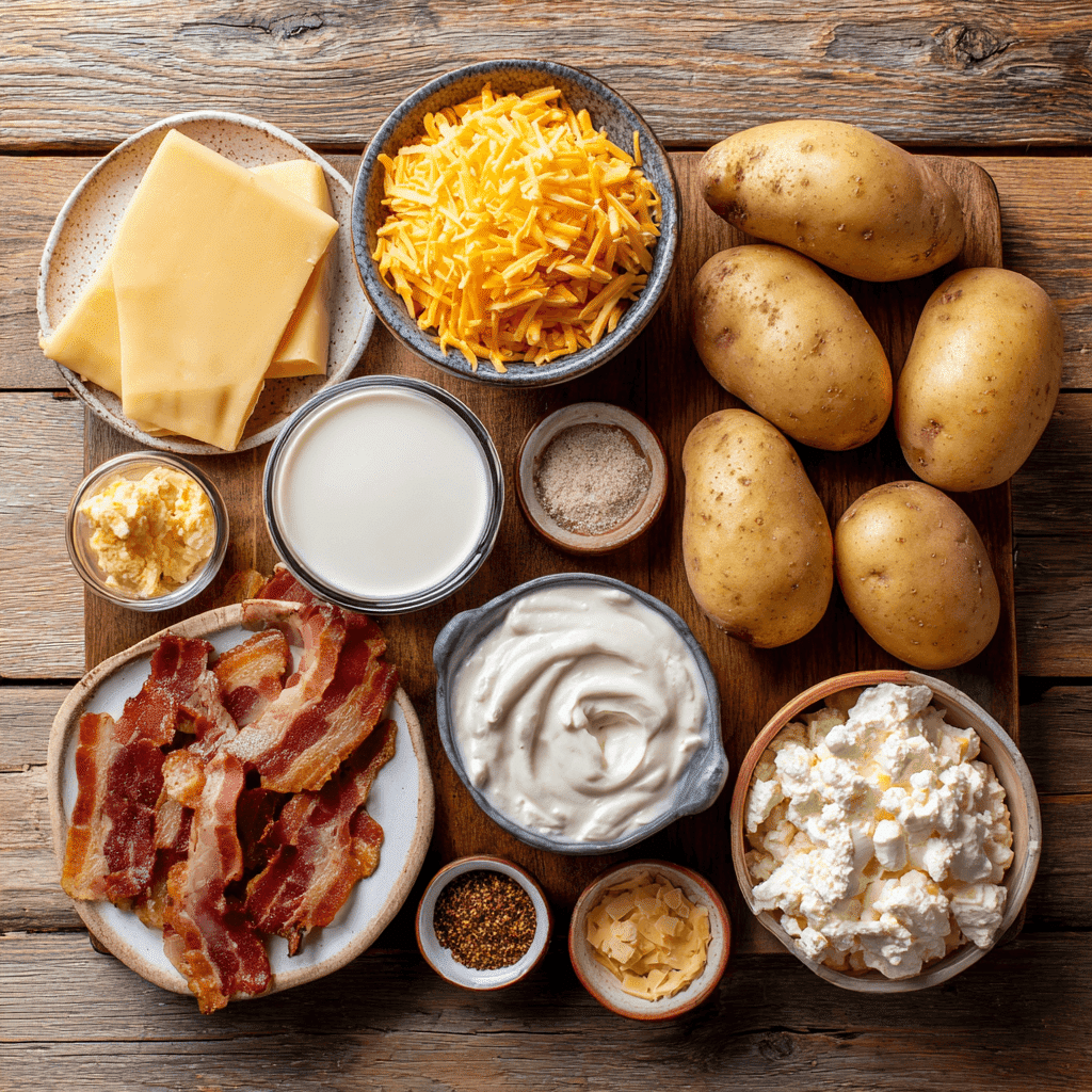 crockpot potato soup ingredients flatlay