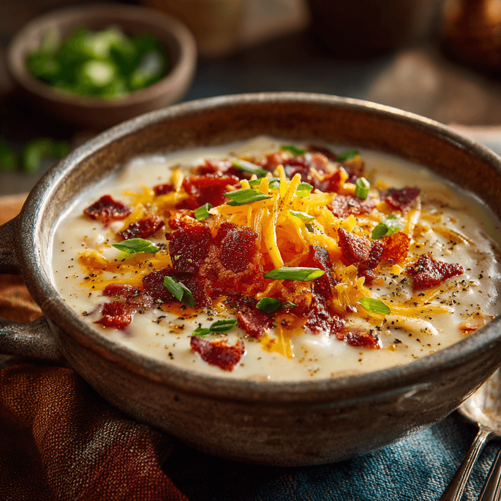 loaded baked potato soup crockpot with toppings