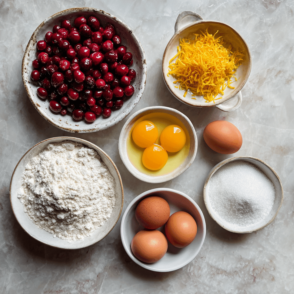 Cranberry orange bread ingredients flat lay