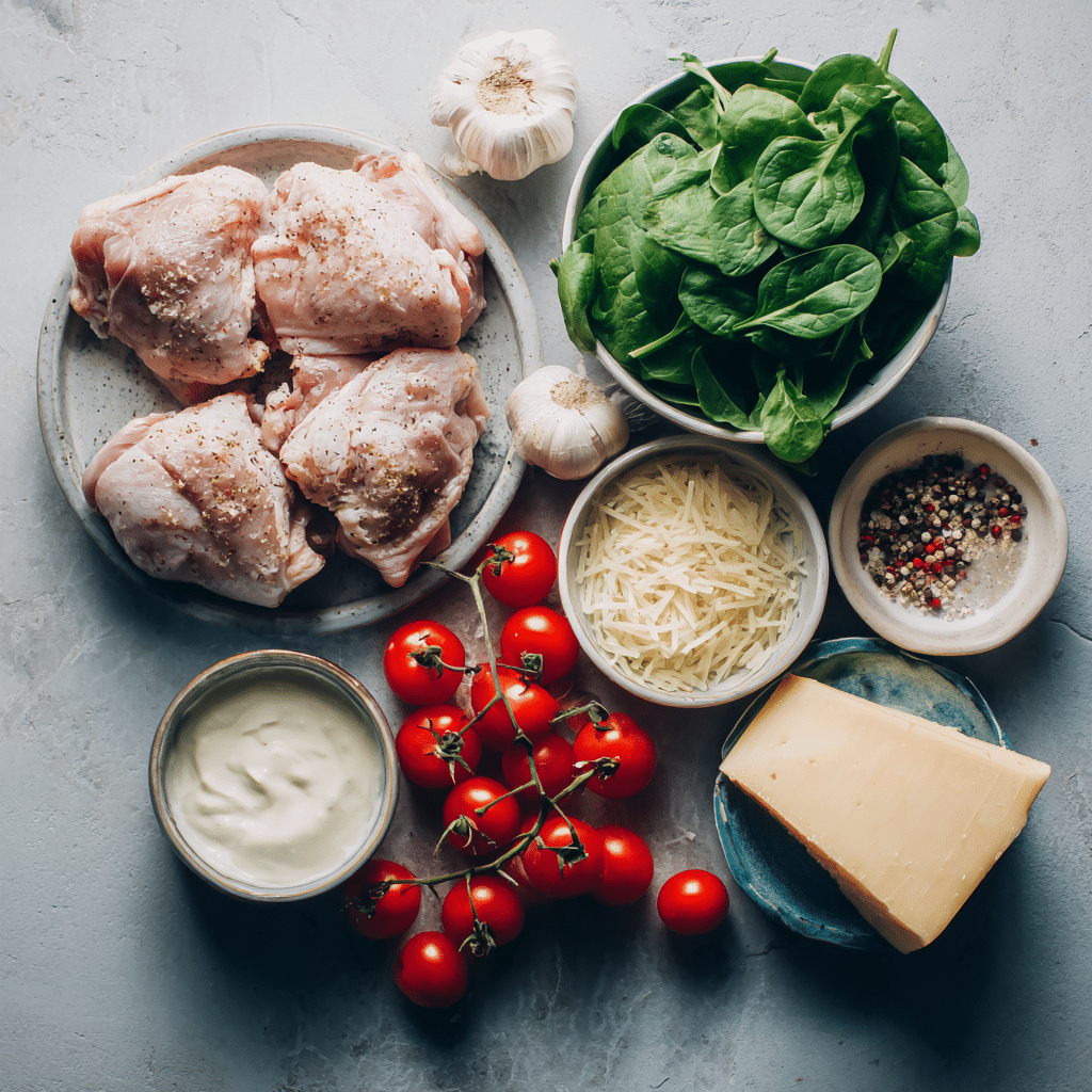 Ingredients for creamy garlic chicken