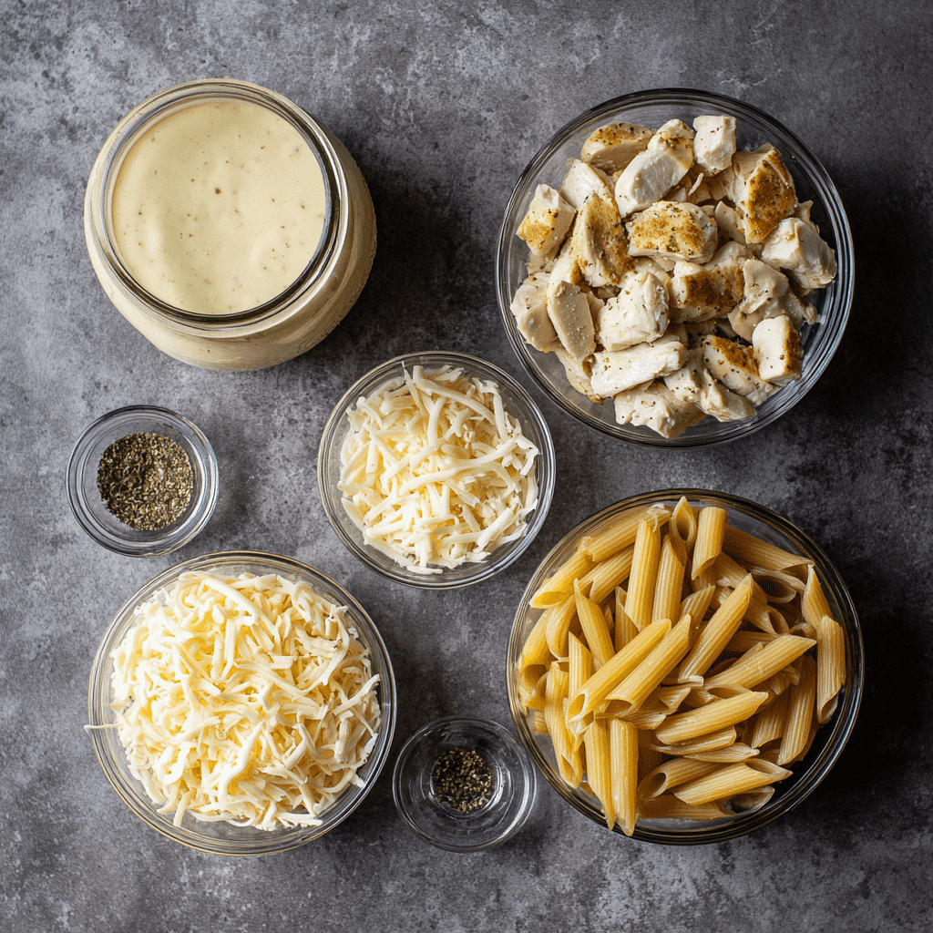 Ingredients for Easy Chicken Alfredo Bake recipe