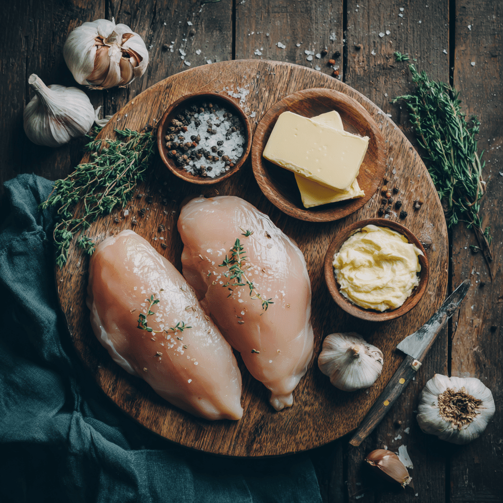 Ingredients for creamy garlic butter chicken breasts
