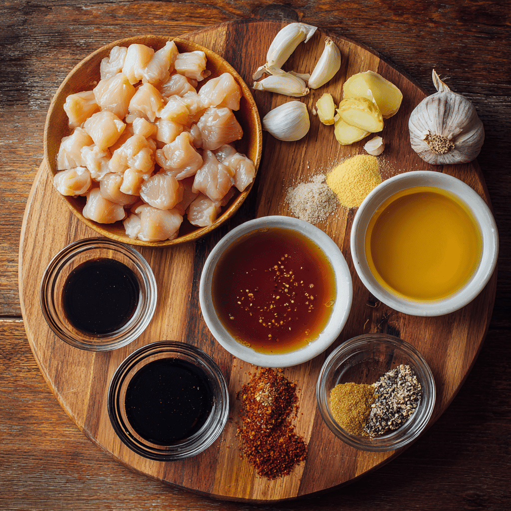 Ingredients for honey garlic chicken bites