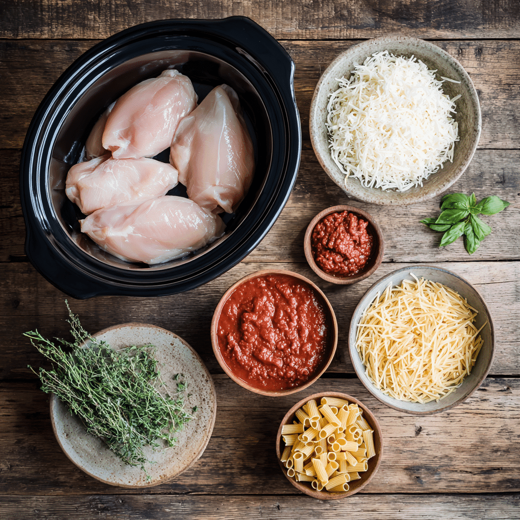 ingredients for chicken parmesan crockpot casserole
