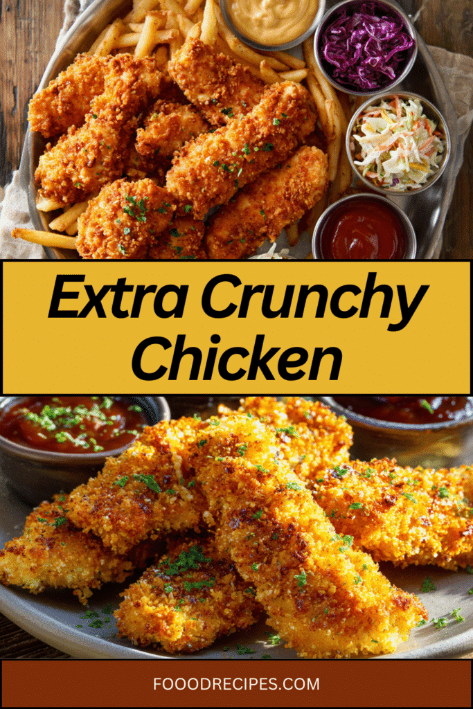 Extra crunchy panko chicken strips with dipping sauces and slaw – perfect for dinner, lunch, or parties.