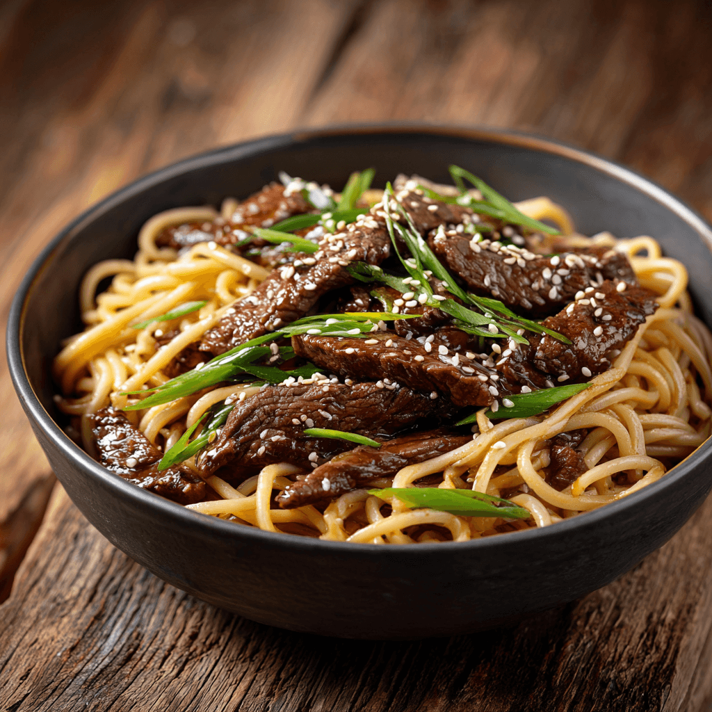 Asian Sesame Beef Noodles recipe bowl