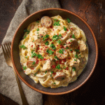 Creamy Cajun Chicken and Sausage Pasta in bowl