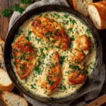 One-pot creamy garlic chicken in skillet