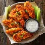 Baked buffalo chicken tenders served with ranch and celery