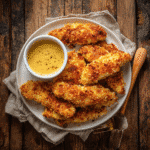 Honey Mustard Baked Chicken Tenders served with dipping sauce