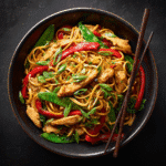Chicken Lo Mein Stir Fry with vegetables in bowl