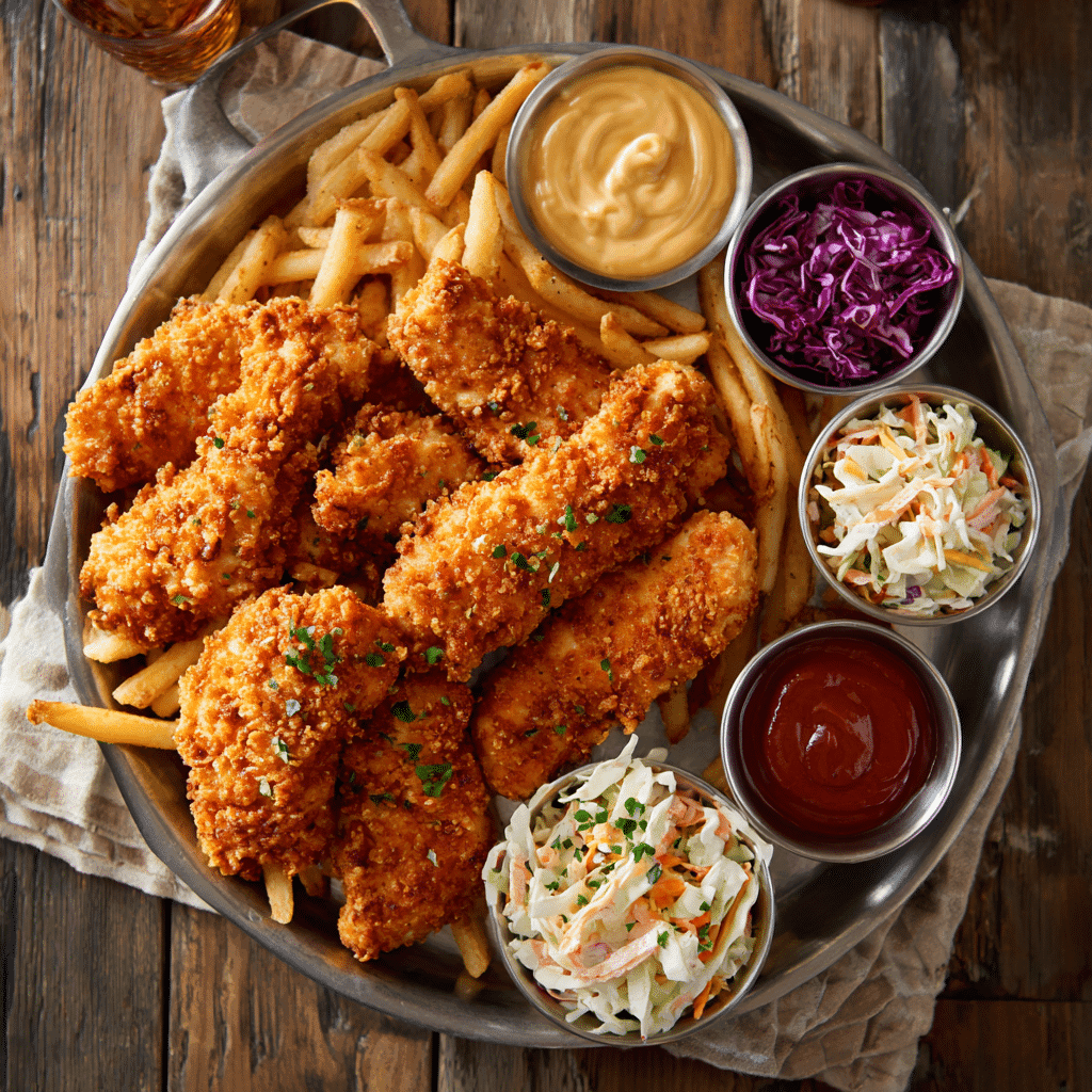 serving panko chicken strips with sides