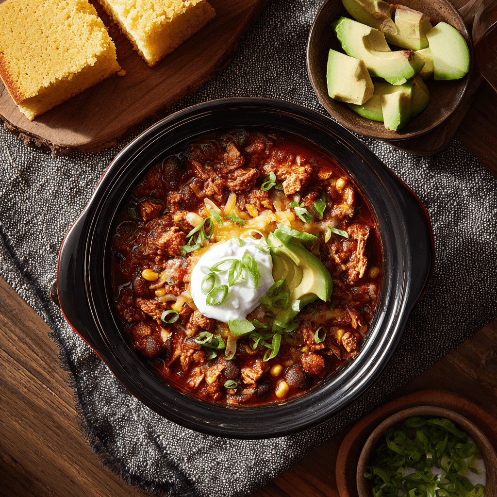 crockpot turkey chili dinner serving