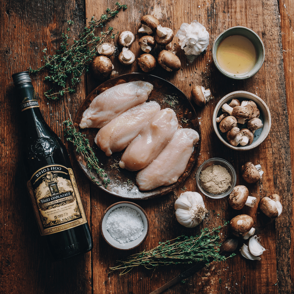 Ingredients for slow cooker chicken marsala recipe