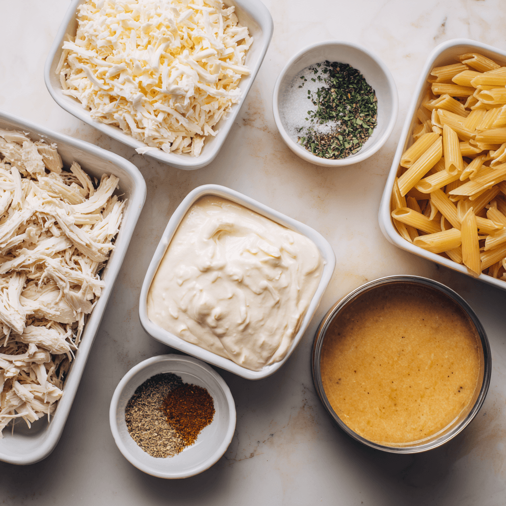 Ingredients for cream cheese chicken casserole