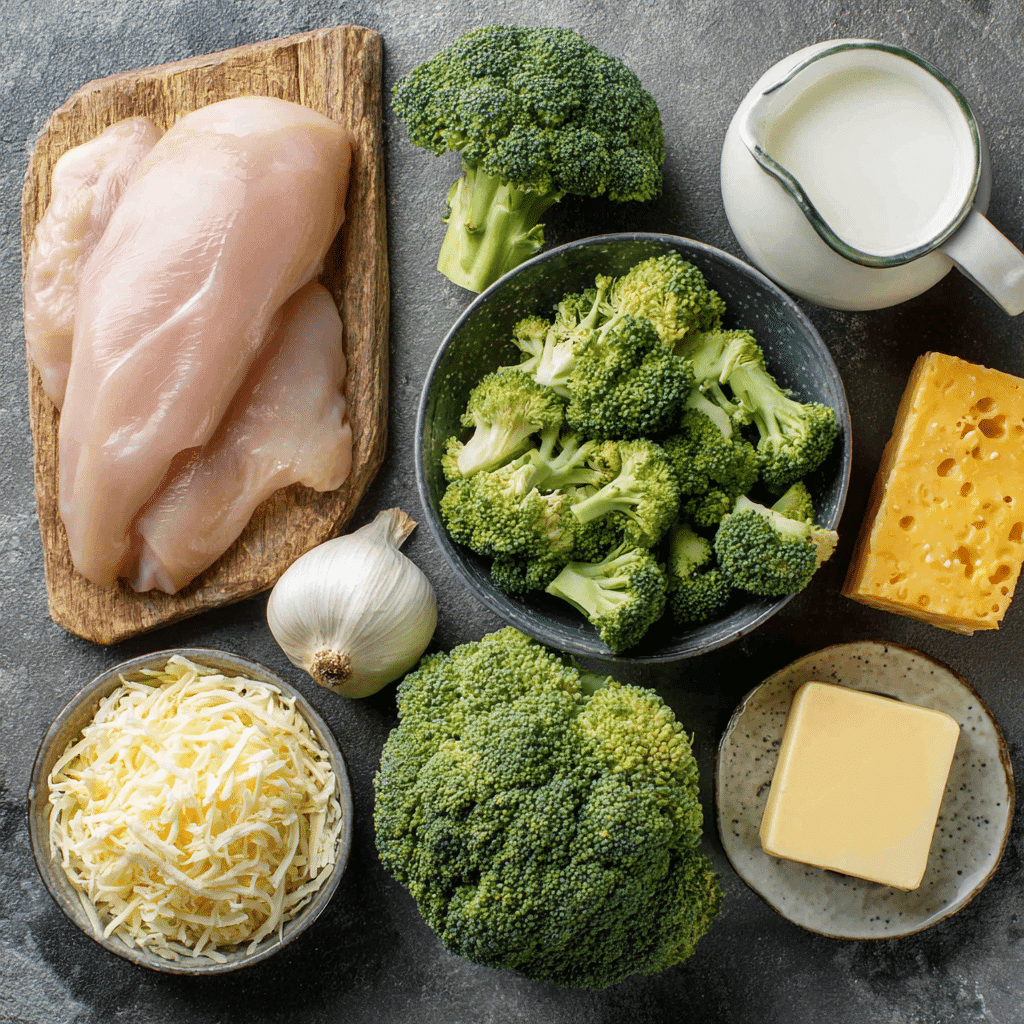 Ingredients for creamy chicken broccoli soup