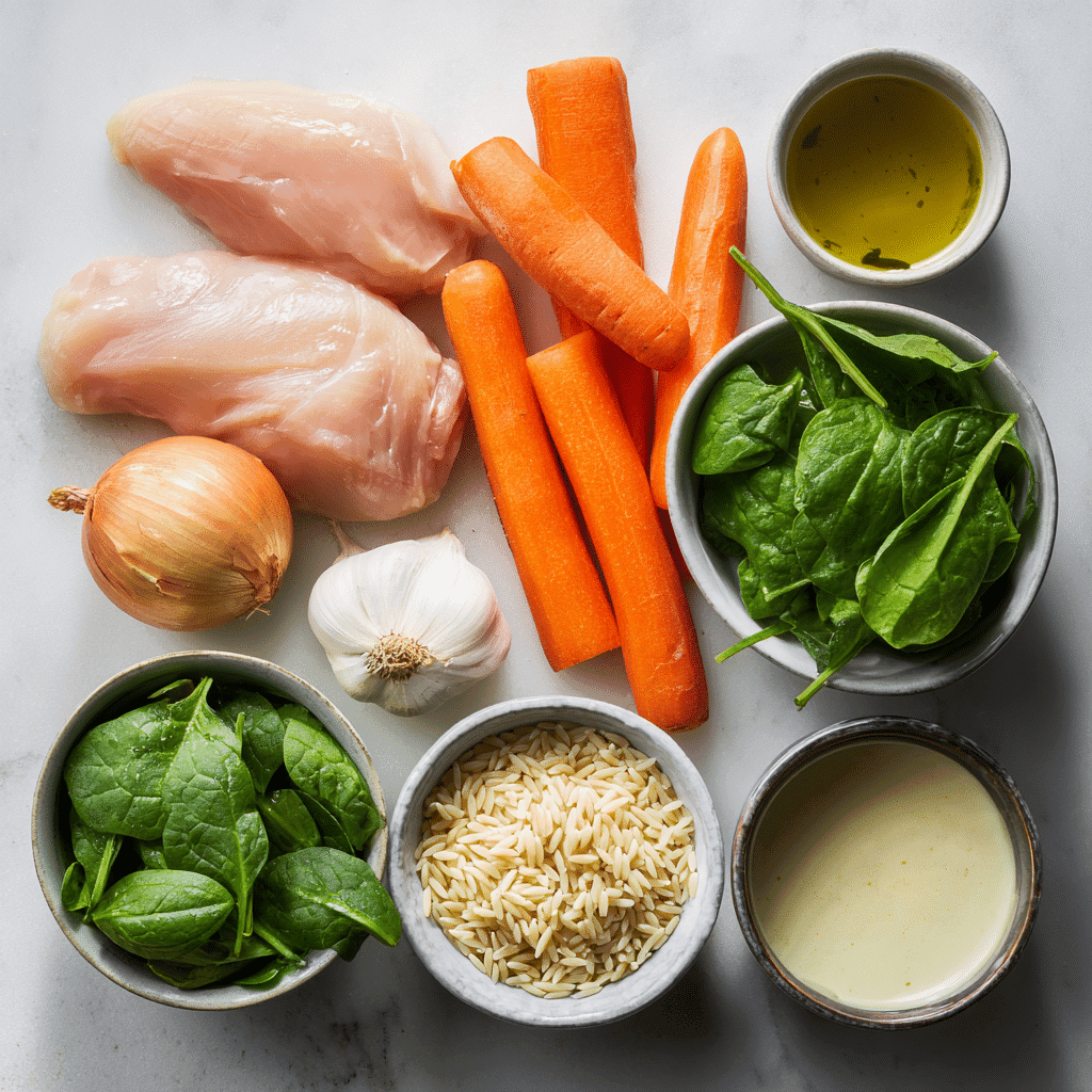 ingredients for creamy chicken orzo soup