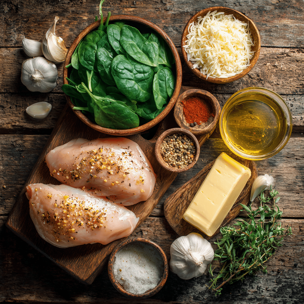 Ingredients for one-pot creamy garlic chicken