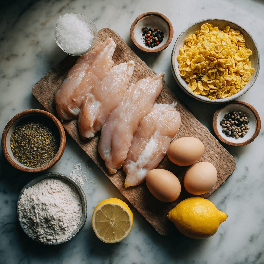 Ingredients for crispy lemon pepper chicken tenders