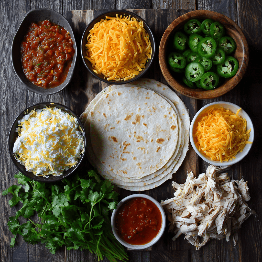 Ingredients for making quick chicken quesadillas