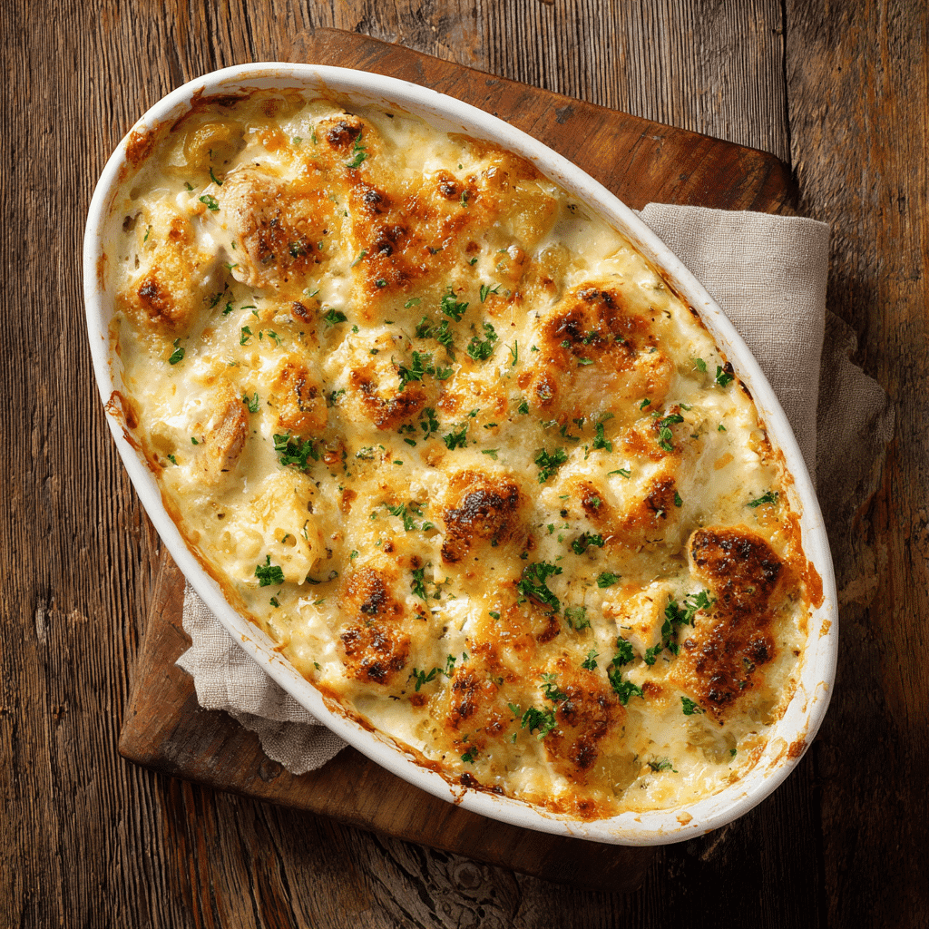 Cream Cheese Chicken Casserole freshly baked