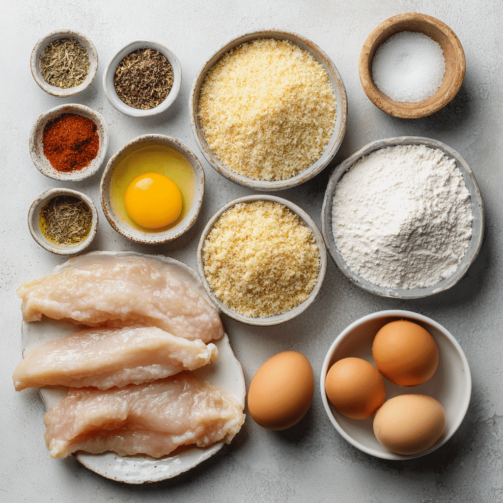 panko chicken strips ingredients on kitchen counter