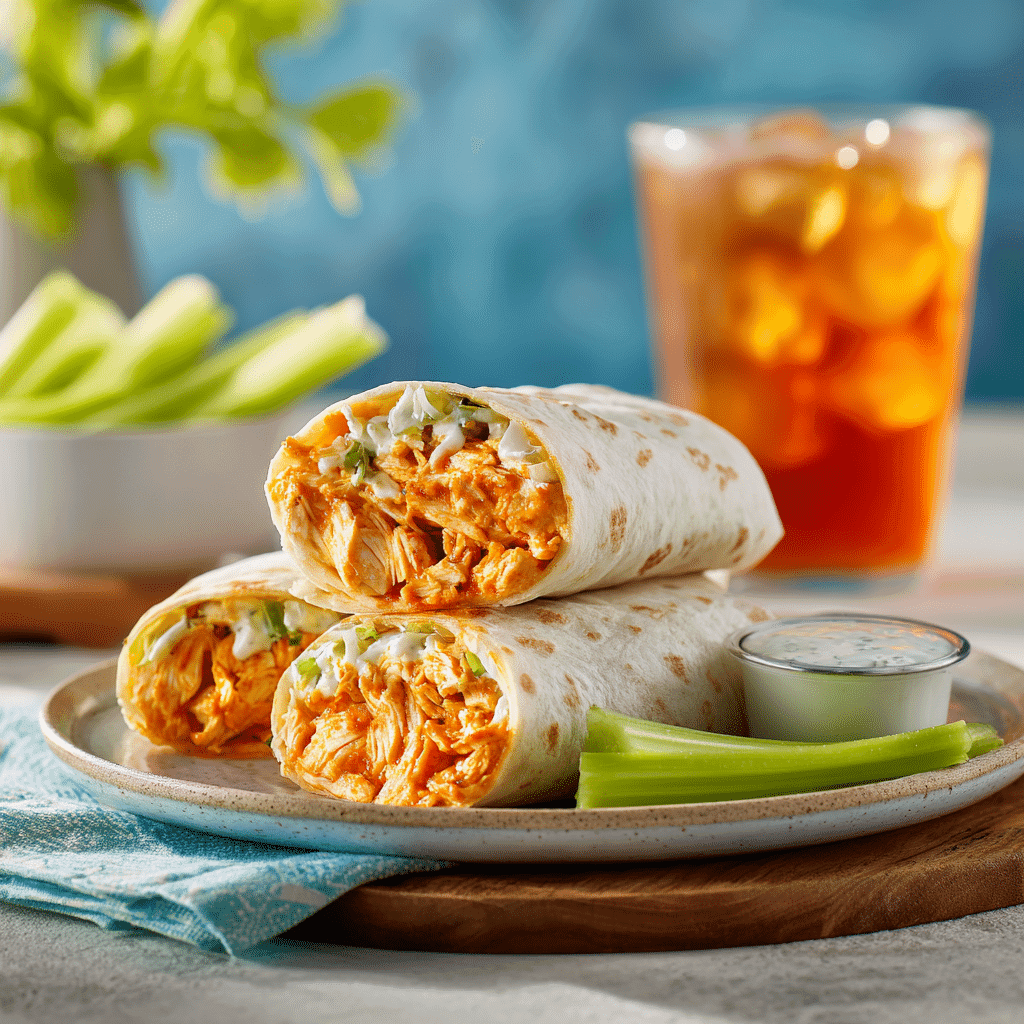 Served buffalo chicken wraps with ranch