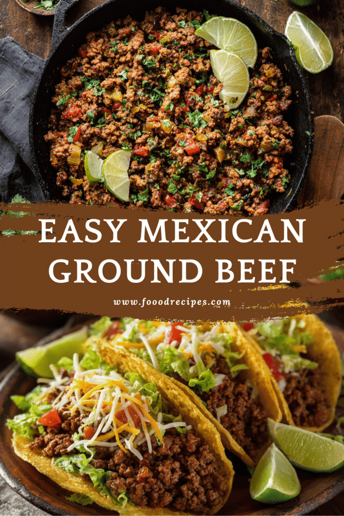 Easy Mexican ground beef dinner served in skillet and tacos