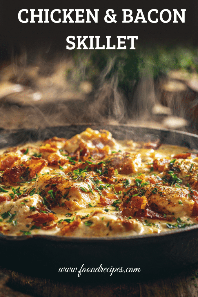 Cream Cheese Chicken with Bacon in a cast iron skillet