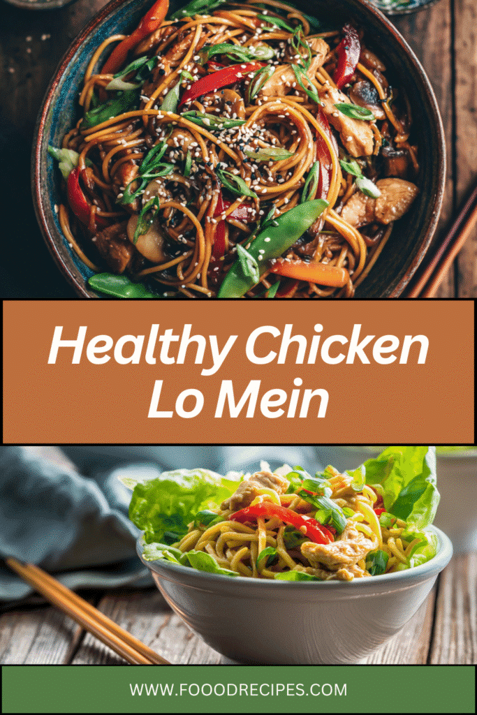 Healthy Chicken Lo Mein served in bowls with vegetables and sesame seeds