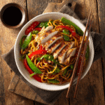 High-Protein Chicken Lo Mein served in bowl