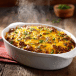Cheesy Ground Beef Bake fresh from the oven