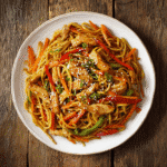 Chicken Lo Mein with carrots and peppers recipe