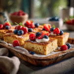 Oven-baked protein pancake breakfast squares with berries
