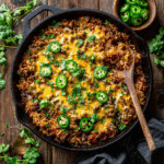 Simple Taco Rice Skillet with cheese and toppings