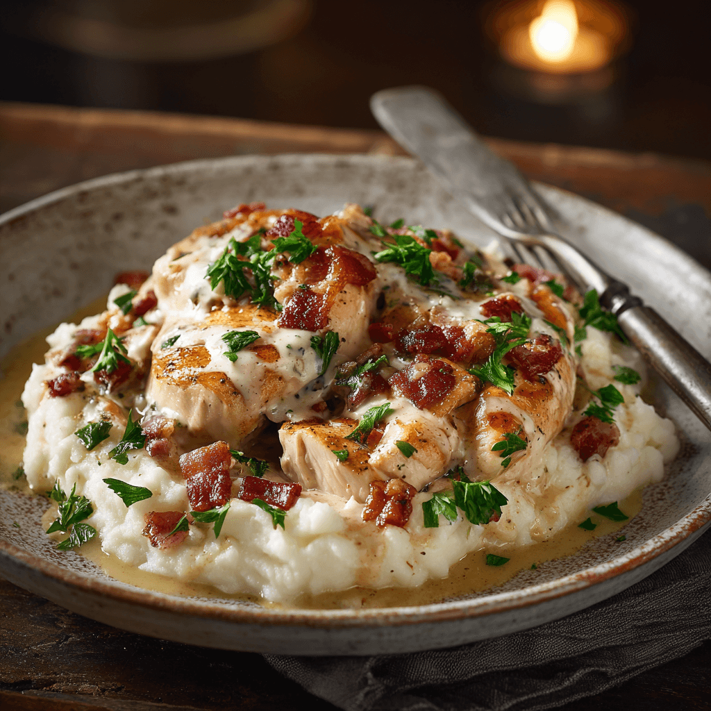 Cream Cheese Chicken served over mashed potatoes