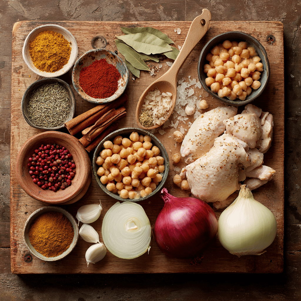 Ingredients for Moroccan spiced chicken soup
