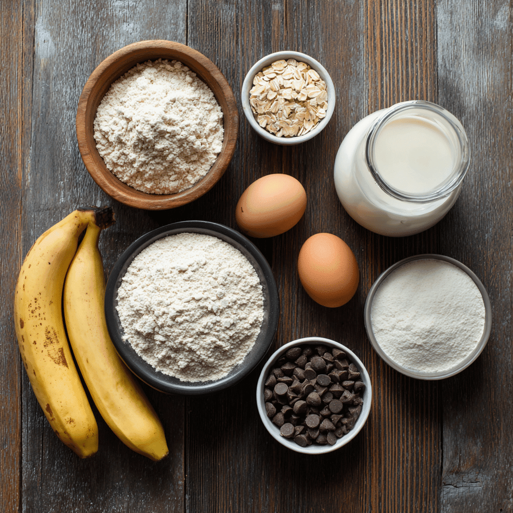 ingredients for chocolate chip protein pancake bowl