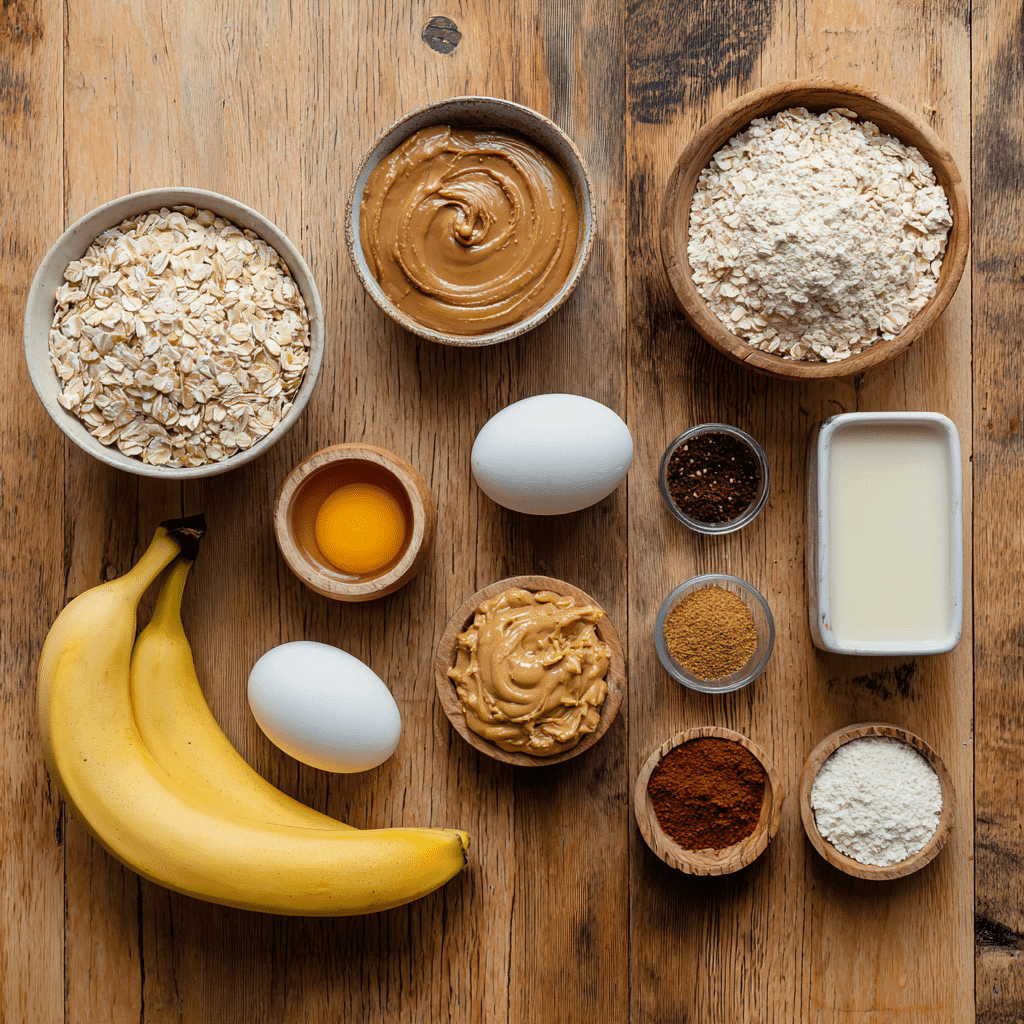 Ingredients for peanut butter protein pancake bowl