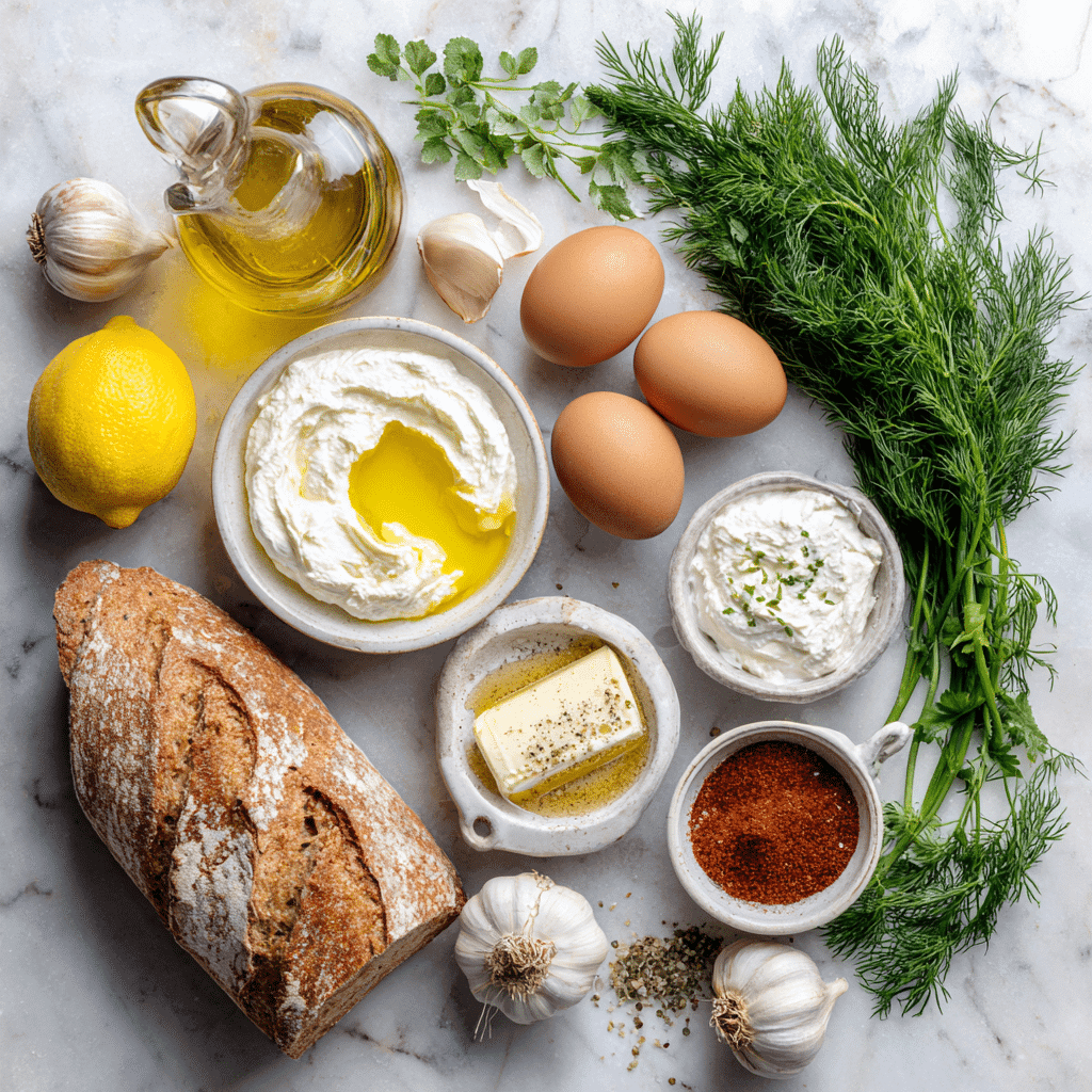 Ingredients for Yogurt and Egg Breakfast Toast