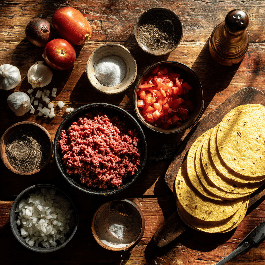 Ingredients for Mexican ground beef skillet
