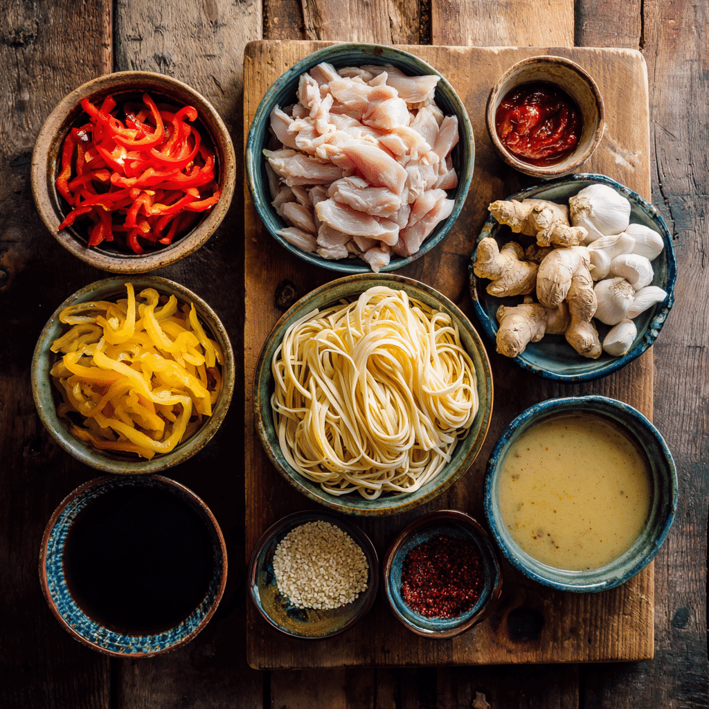 Ingredients for spicy chicken lo mein recipe